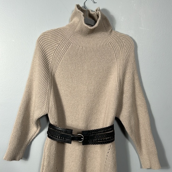 Tan Color Mock Neck Drop Shoulder Sweater Knit Dress sz M- L - Picture 6 of 17